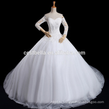 Длинный рукав длинный поезд милая декольте кружево свадебное платье бальное платье